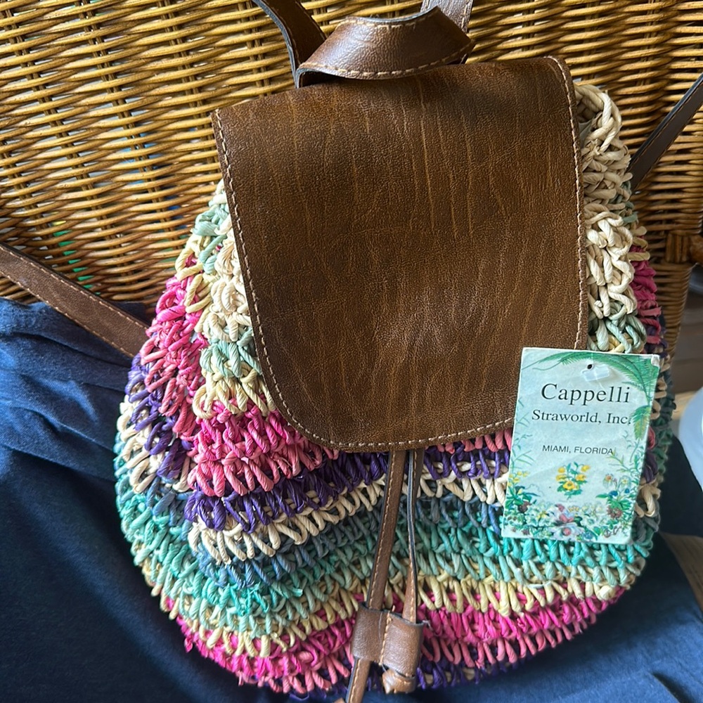 Cappelli straworld women’s Multicolor Woven Straw Backpack. NWT